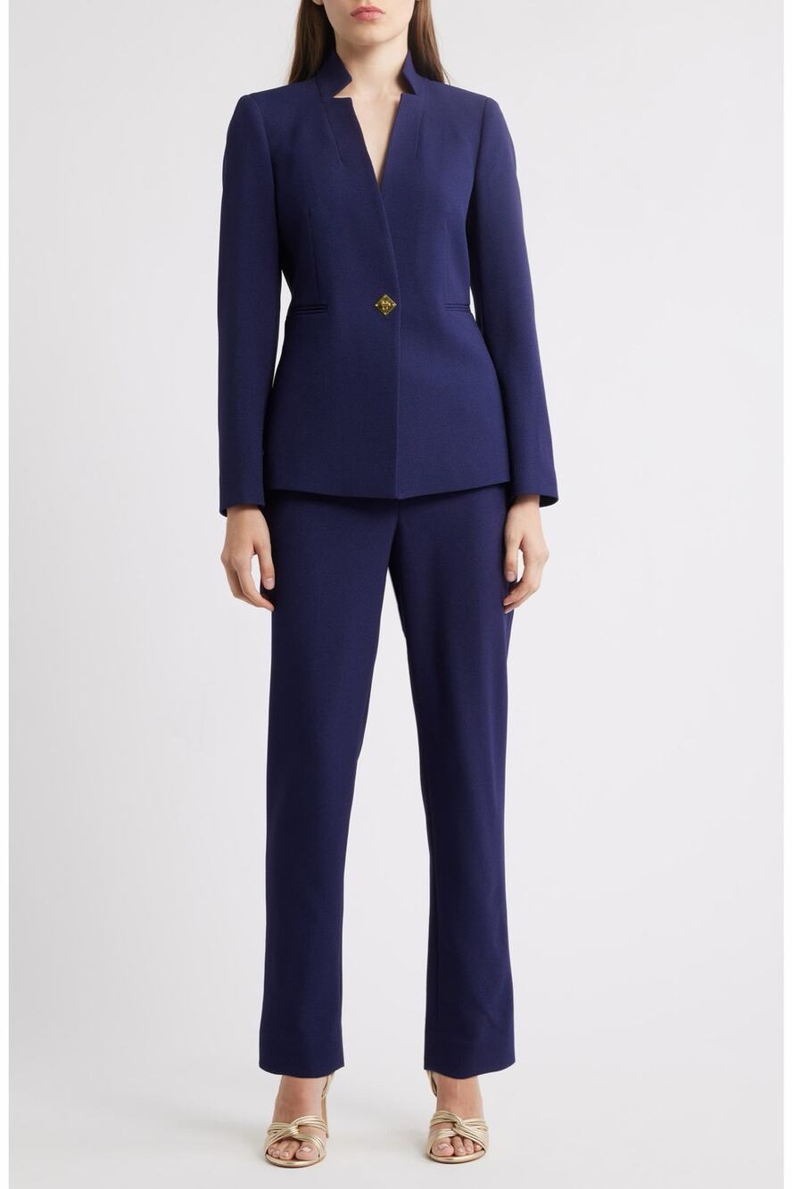 Tahari ASL Navy Notch Neck Long Sleeve Jumpsuit NWT size 12